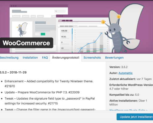 Update für WooCommerce Shopsystem 3.5.2