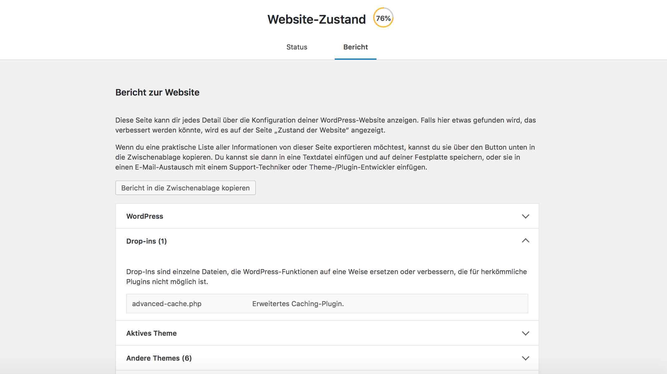 WordPress Statusbericht im Update 5.2