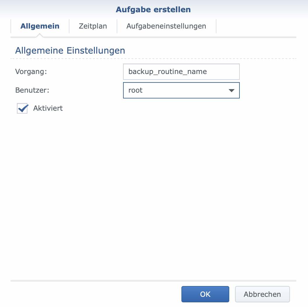 Allgemeine Einstellungen von Synology Aufgabe