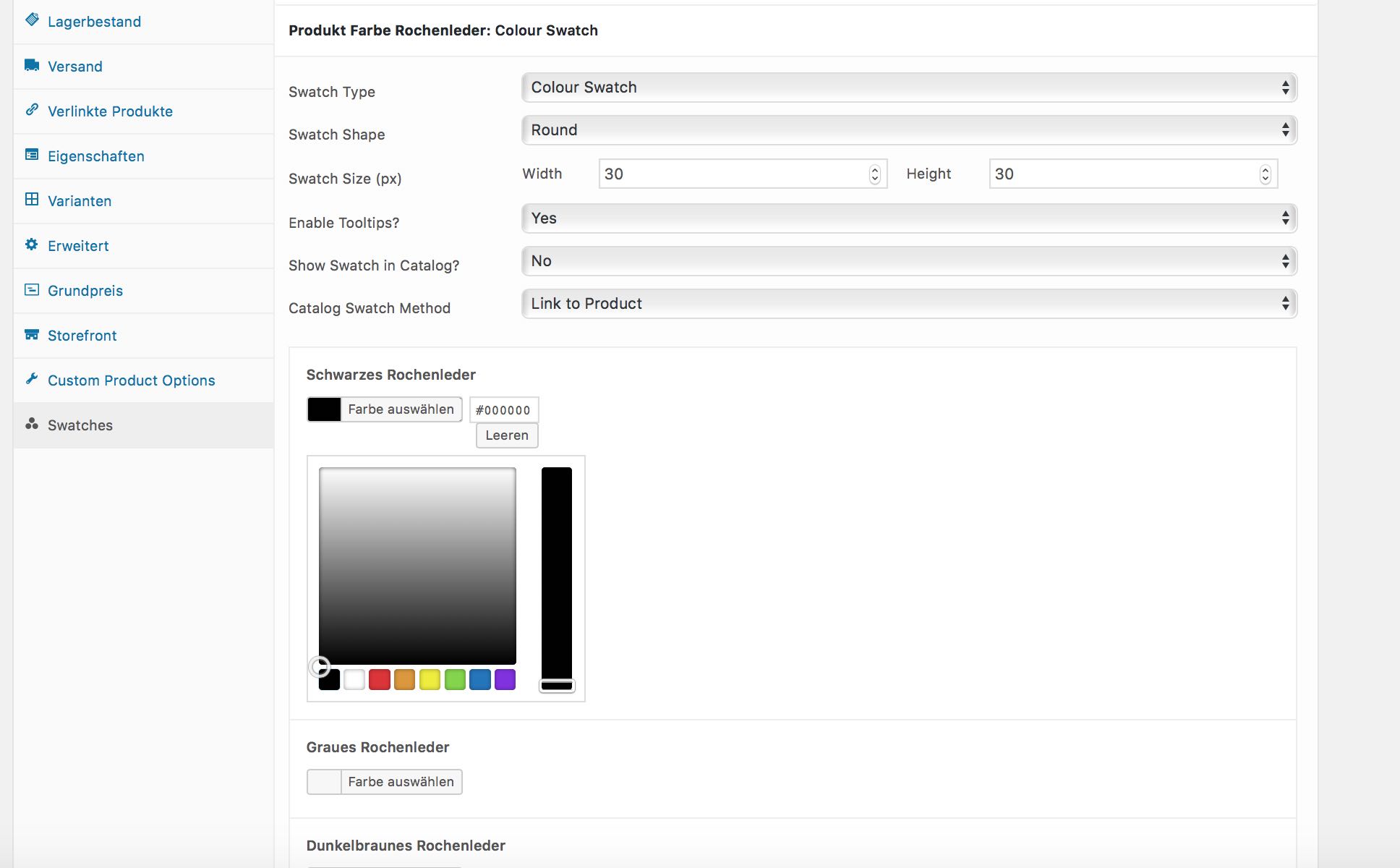 WooCommerce Image und Color Swatch für variable Produkte