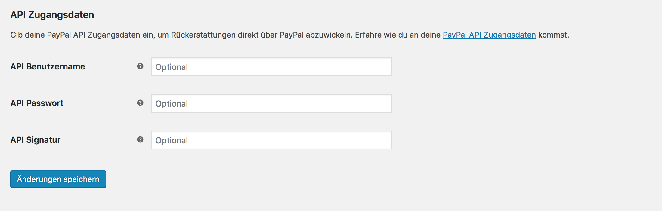 PayPal API Zugangsdaten eintragen