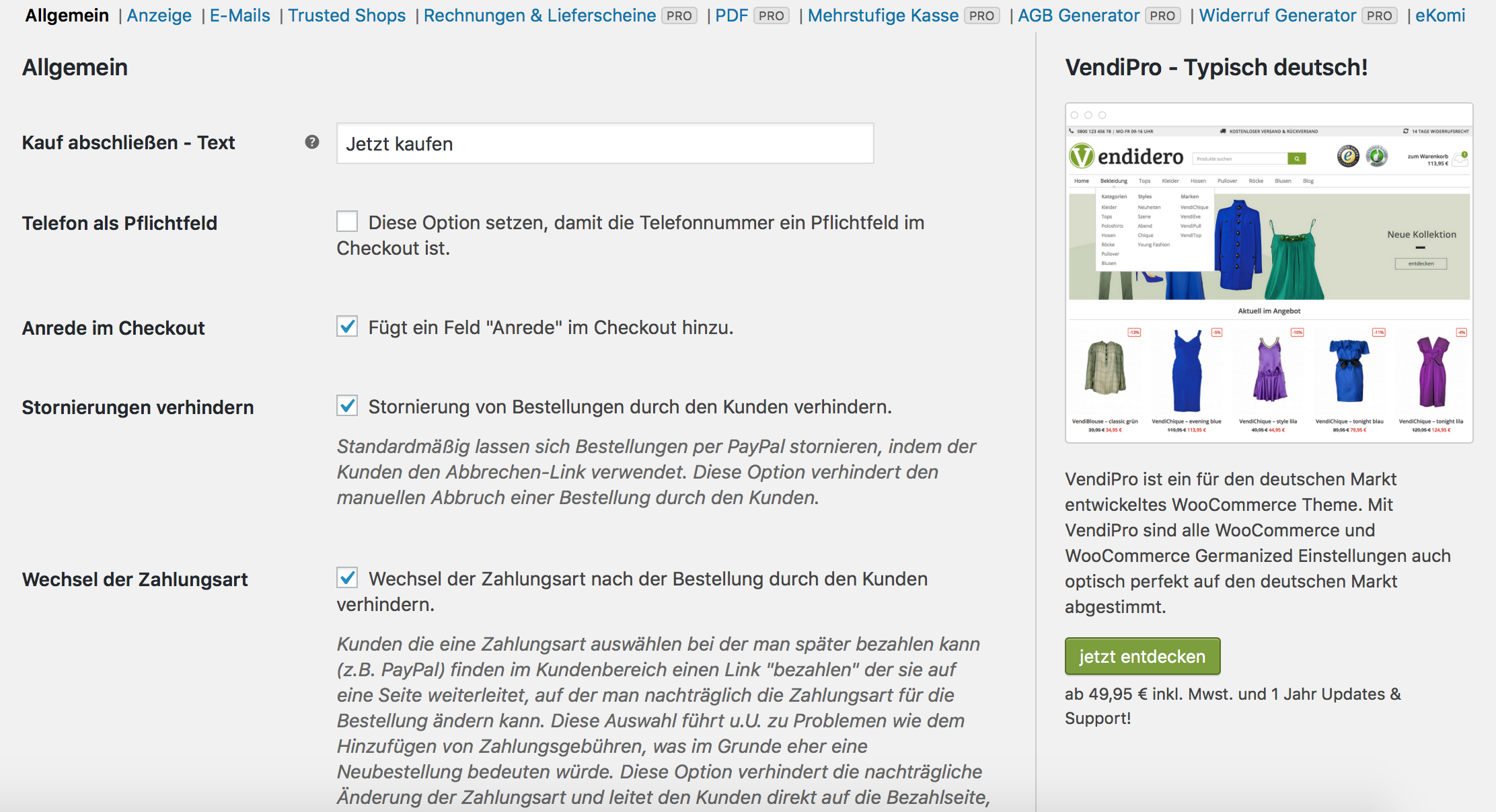 WooCommerce Germanized für rechtliche Anpassungen