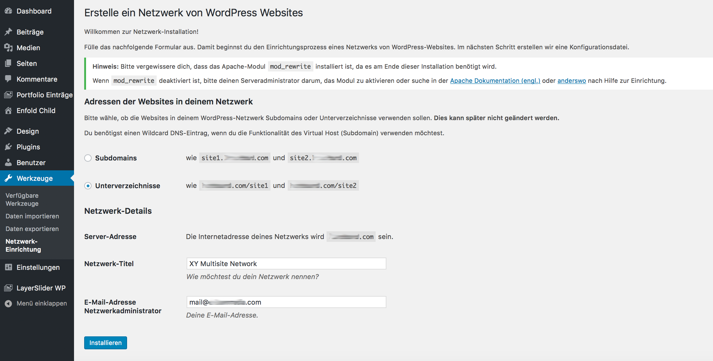 WordPress Multisite Installation einrichten
